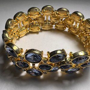 Joan Rivers Gold with Blue and Clear Crystals Stretch Bracelet